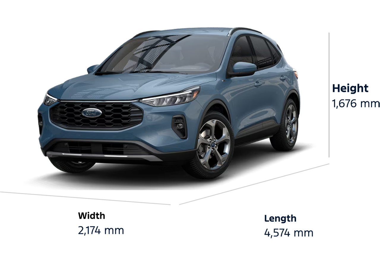 2025 Ford Escape® ST-Line Select model dimensions, Length: 4,574 mm, Height: 1,676 mm, Width: 2,174 mm